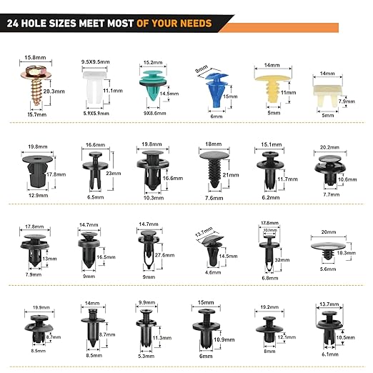 GOOACC 900Pcs Plastic Rivets and Auto Body Fasteners Assortment -24 Most Popular Sizes Nylon Bumper Clips with 10 Cable Ties for GM, Ford, Chrysler, Toyota, Honda, Nissan, Mazda, Chevy, Jeep, etc.