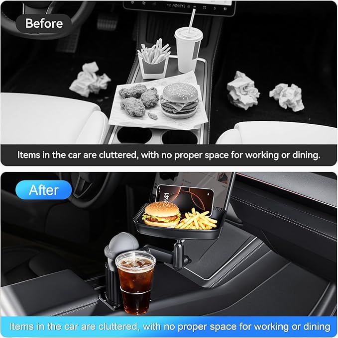 Car Cup Holder Tray Table 10-inch Car Food Tray Portable 4-in-1 Car Cup Holder Extender 360° Rotating with Phone Holder Essential for Road Trips