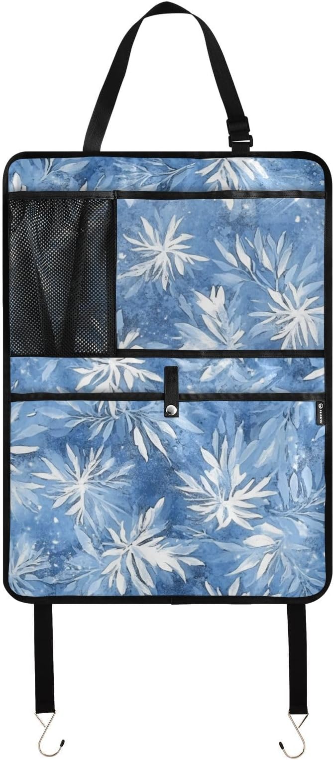 Blue Snowflake 1 Pack Backseat Car Organizer with Storage Pockets Seat Back Organizers for Kids Kick Mats Backseat Protector Automotive