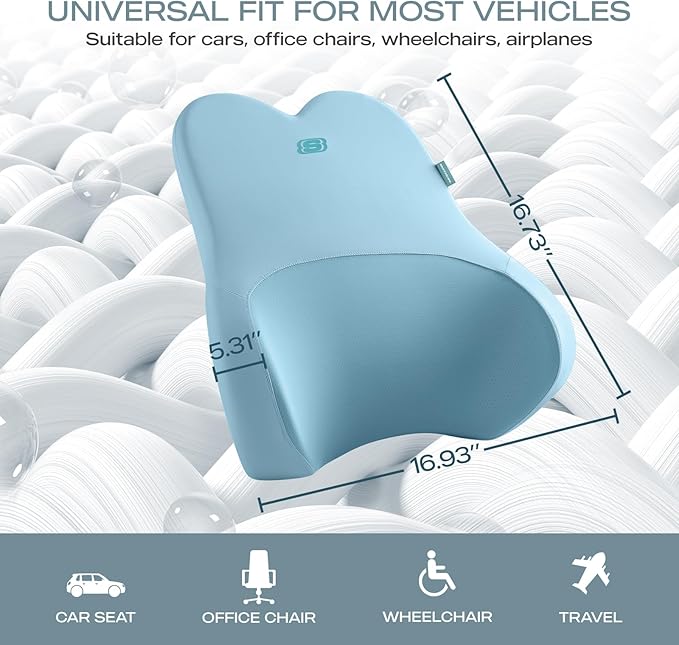 Skechers Air-Cooled & Memory Foam Lumbar Pillow,Lumbar Support Pillow for Office,Chair Lower Back Pain Relief Lumbar Pillow,Ergonomic Design Back Support Pillow for Office Chair,Car,Home,Travel,Blue
