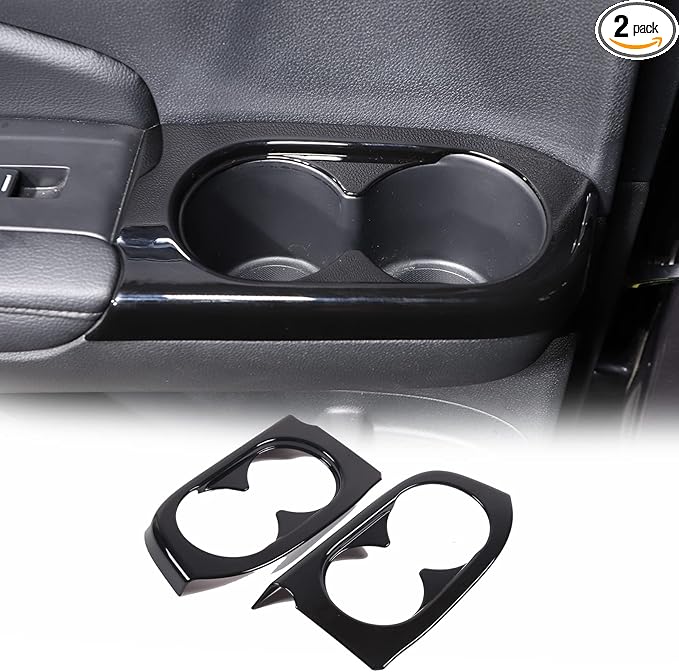 2PCS Car Rear Door Cup Holder Panel Frame Cover for Honda Pilot 2016-2022/ Passport 2019-2023, ABS Material Automotive 2nd Row Seat Cup Holder Cover Interior Accessories (Glossy Black)