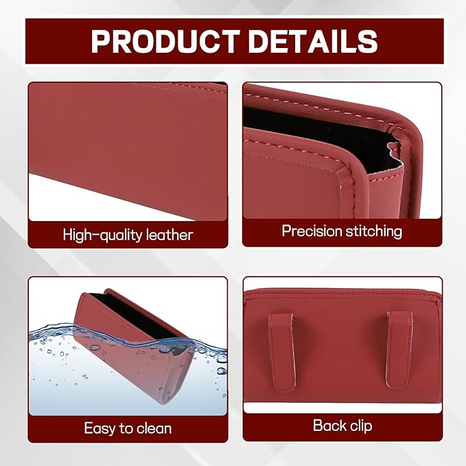 Hovom Car Trash Can, Leather Waterproof Automotive Garbage Can with Trash Bag, Hanging Mini Vehicle Trash Bin, Small Auto Door Organizer Storage Pouch, Universal Car Accessories (Wine Red)