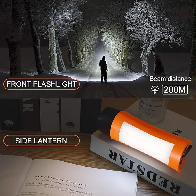Rechargeable Hand Crank Flashlight/Generator/USB Charger for Phone and Emergency Survival Situations (Orange)