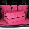 car organizers and storage for SUV,trunk organizer for sedan, leather foldable sleek box with lid,collapsible cargo bins, tool accessories containers,Pink women (21.65 inch)