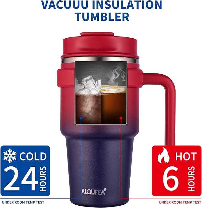 ALOUFEA 20 oz Insulated Coffee Mug Tumbler with Handle, Stainless Steel Travel Mug Tumbler with Lid and Straw,Double Wall Vacuum Leak Proof Ice Coffee Thermal Cup, Dark Rainbow