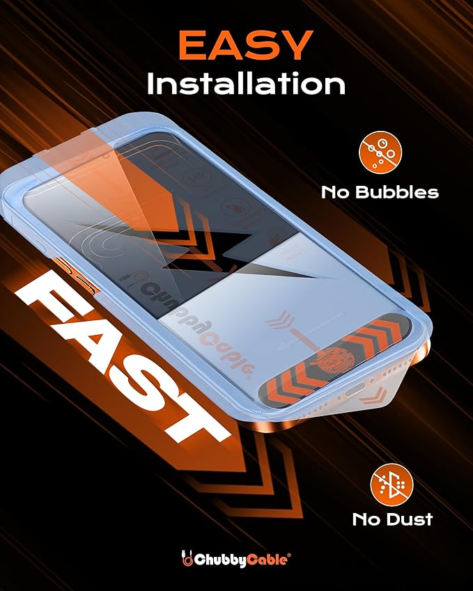 chubbycable 2PCS ChubbyShield Ultra for iPhone 17 Pro Max Privacy Screen Protector, Anti-spy Screen Protector Privacy Glass with Ultra-easy Install Box, Auto Dust-Elimination & Bubble Free