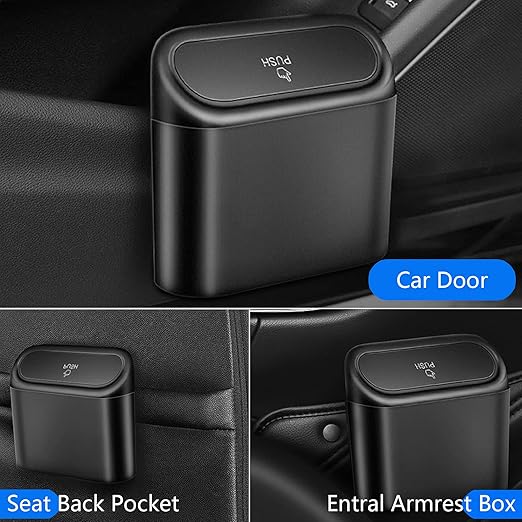 Car Trash Can Bin with Lid - 3 Packs Universal Vehicle Mini Leakproof Garbage Can Bin with 60pcs Trash Bags Can Organizer Storage for Front Back Seat Accessories for Auto Office Bedroom Home(Black)