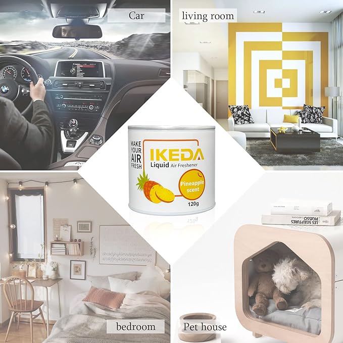 Car Air Freshener: Pineapple Scent Liquid Cans | Odor Elimination | Interior Deodorizer | 45days Long-Lasting Fragrance | Smoke Smell Remover | For Auto Home | 120g | 1 pack