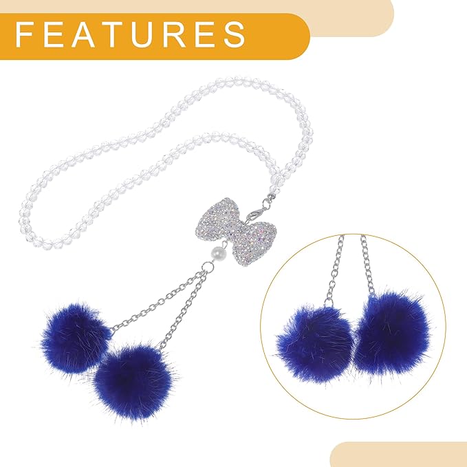 1 Pcs Artificial Crystal Bow,Mink Hair Car Rear View Mirror Pendant Accessories Car Hanging Ornament Blue