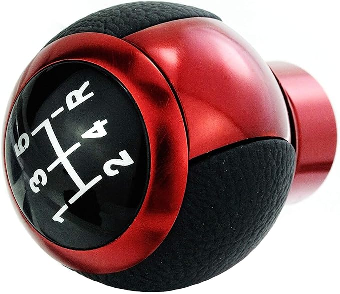 Lunsom 5 Speed Shifter Head Knob Leather Ball Gear Shift Stick Lever Handle Fit Most Manual Transmission Car (Red)
