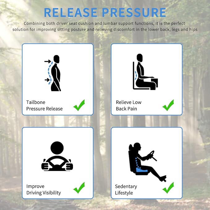 Nilight Car Seat Cushion Blue Velvet Gel Memory Foam Seats Soft and Comfortable Suitable for Daily Life and Driving Relieves Sciatica and Tailbone Pain Improves Drive Vision