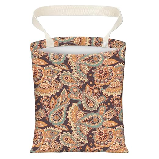 Cute Car Trash Can, Hanging Canvas Car Back Seat Organizer and Storage Bag, Funny Car Trash Bag for Travelling, Outdoor Boho Paisley Flower