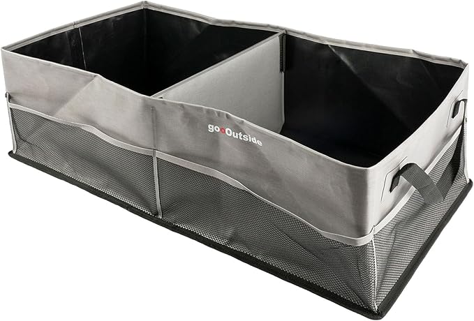 Collapsible Waterproof Car Trunk Organizer, Soft PVC Storage Bin with Rugged PVC-Coated Fabric for SUV & Truck (Stone Gray REG)