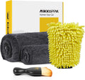 MIKKUPPA Microfiber Towels for Cars - 2-Pack 36"x24" & 16"x16" Extra Large Car Drying Towel with Twisting Yarn Technique, Ultra Absorbent Scratch-Free Car Wash Towels with Detailing Brush & Wash Mitt