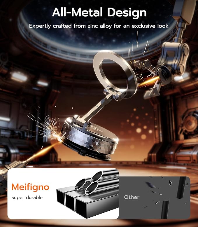 Meifigno Magnetic Car Phone Holder for Tesla Screen & Backplate,[All-Metal] 360° Rotation Vacuum Suction Cup Car Phone Mount for Magsafe, Foldable Car Phone Holders for Your Car for iPhone Android