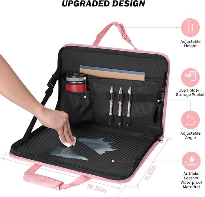 JOYTUTUS 3 in 1 Steering Wheel Eating Tray (Pink), Car Back Seat Laptop Desk, Multifunctional Office Bag Car Work Table for Writing, Car Organizer for Kids, Commuters, Family