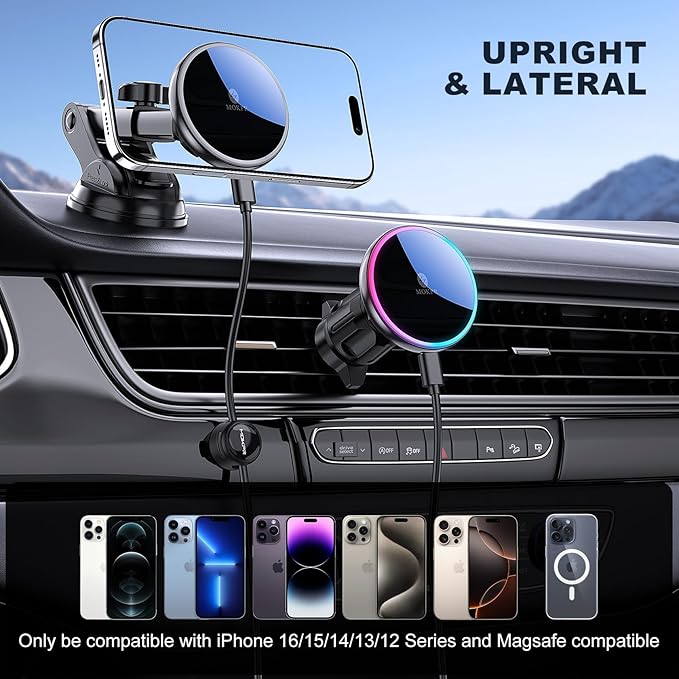 MOKPR for Mag-Safe Car Mount Charger, Magnetic Phone Holder for Your Car Charger Dash Windshield Vent Magnetic Wireless Car Charger Mount for iPhone 17 16 15 14 13 12