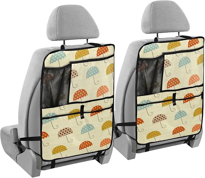 2 Pack Backseat Car Organizer with Storage Pockets Seat Back Organizers for Kids Kick Mats Backseat Protector Automotive Umbrellas Beige