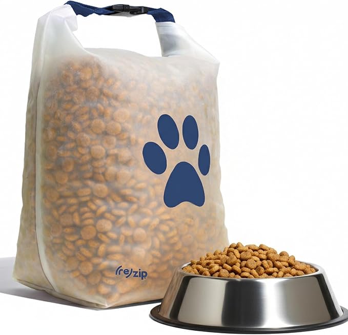 (re)zip Large Roll Top Pet Food Storage Bag 40-Cup, BPA-Free, Food-Grade, Pet-Safe, Freshness Seal for Camping, Travel & Daily Use, Machine Washable, Cobalt Blue