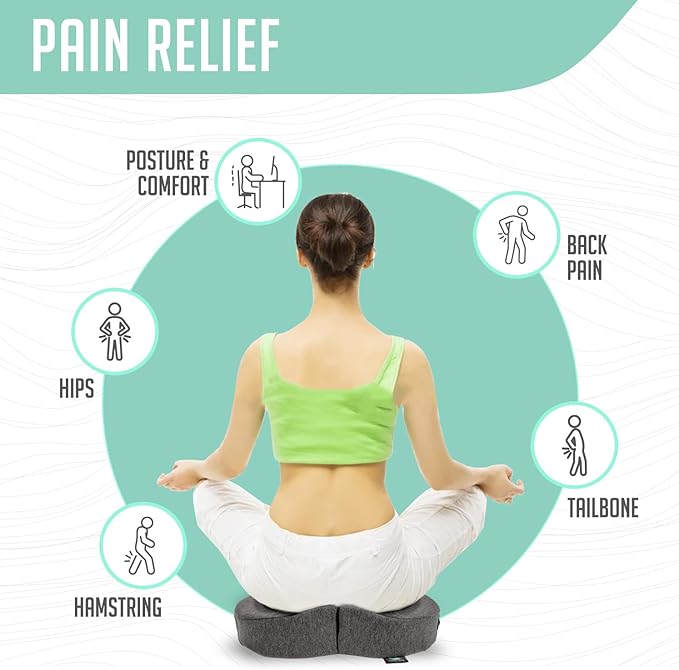 Tailbone Pain Relief Cushion - Premium Foldable Travel Tailbone Seat Cushion - for Relief of Lower Back, Sciatic, Butt and Tailbone Pain - Perfect for Home, Office & Driving