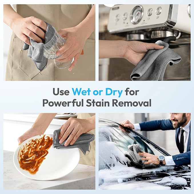 Microfiber Cleaning Cloth 12"X12" 24 Pack Grey Lint Free Microfiber Towels for Cars-Extra Thick, Streak-Free, Fast Absorbent - Reusable Multi-Purpose Housekeeping Rags for Cars