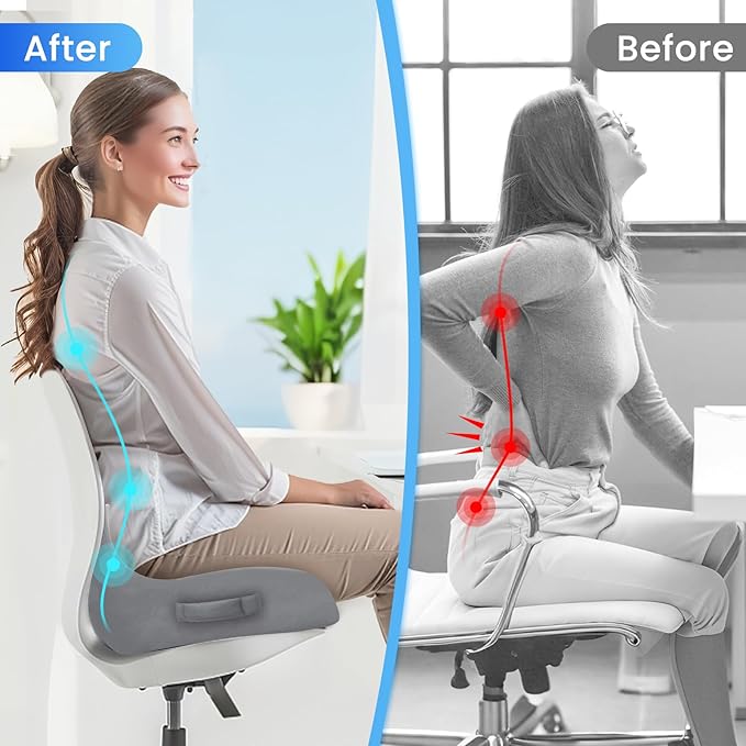 Seat Cushion, Memory Foam Office Chair Seat Cushion for Office Chairs/Car/Long Trip/Desk Chair/Gaming, X-Large Size for Sciatica & Hip & Tailbone Pain Relief, Sciatica Support (Light Gray)