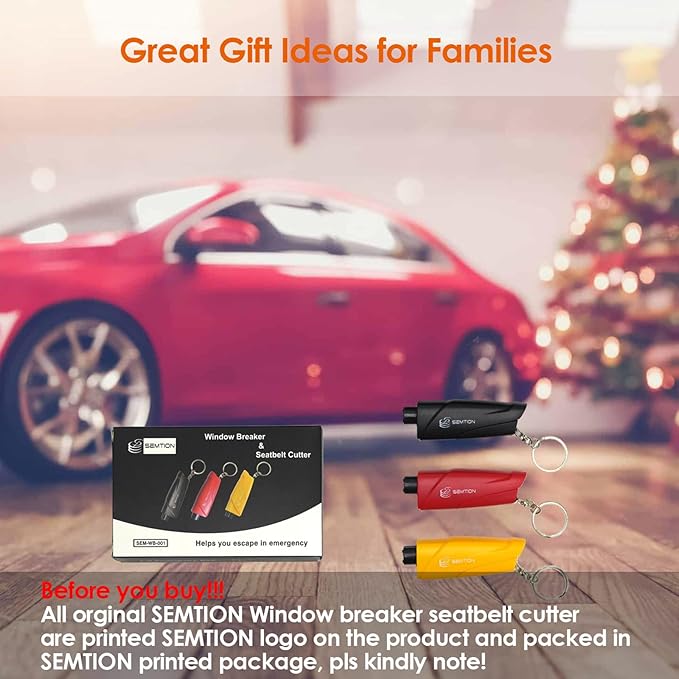 Window Breaker Seatbelt Cutter with Keychain Car Emergency Escape Tool for Land and Underwater, Pack of 2 (Black-Black)