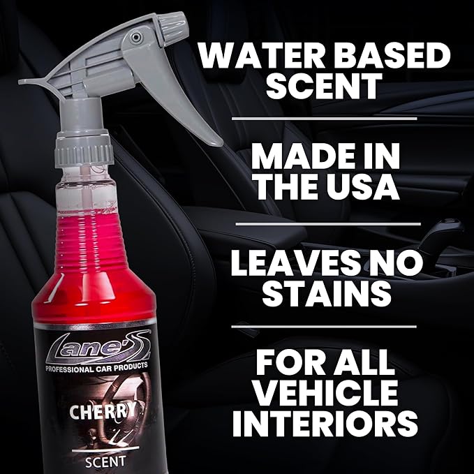 LANE’S Premium Car Air Freshener "Cherry" - 32oz Water-Based, Long-Lasting Auto Scent Spray - Food, Pet, Odor Smell Deodorizer for Cars, Trucks, SUVs' Interior Leather, Carpet, Upholstery