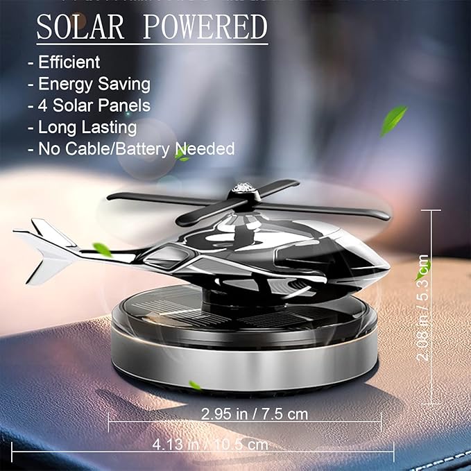 Car Air Freshener, Helicopter Solar Energy Rotating Aromatherapy Aviation Al Alloy Diffuser, Interior Decoration Accessories Diffuser for Car and Home (Silver)