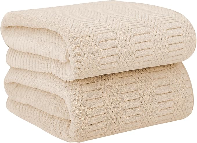 JML Microfier Bath Towels Set of 2, Large Microfier Body Towel for Adult, 30" x 60", Oversized, Soft, Super Absorbent, Fast Drying, Use for Sauna,Gym,Sport, Fitness, Yoga, Diamond Cross Grid Camel