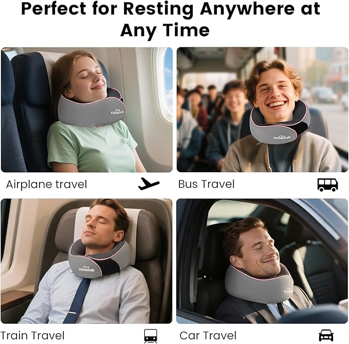 Travel Neck Pillow Airplane- Stocking Stuffers Upgraded 360° Support Travel Pillows for Airplanes, with Eye Mask & Earplugs, Portable Carry Bag for Long Flights, Business Trip|Travel Essentials