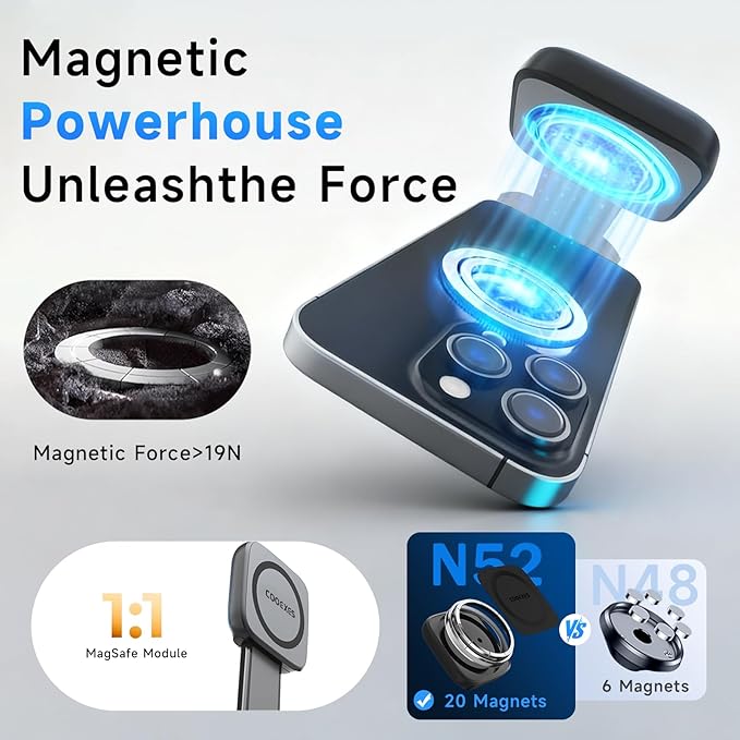 Magnetic Car Phone Holder, Bendable Alloy Arm Car Mount with Vacuum Suction, All-in-one Dessign & 108LBS Strongest Suction & 360° Rotation for All MagSafe Phones iPhone 17 16 15 14 Pro Max