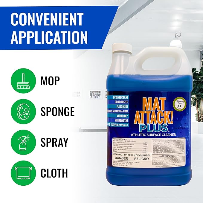 Dollamur Mat Attack! PLUS® Gym & Yoga Mat Cleaner, Hygienic Cleaner for Rubber Flooring, Wrestling Mats, and Fitness Floors-Gallon