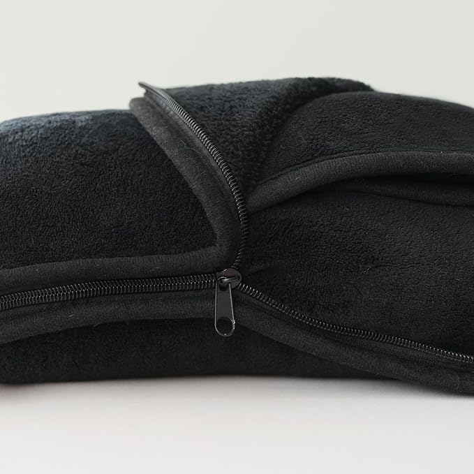 Travel Blanket Pillow, Soft Airplane Blanket 2-in-1, Travel Blanket Airplane Compact with Bag, Travel Essentials Accessories for Plane and Car,60x80 Black