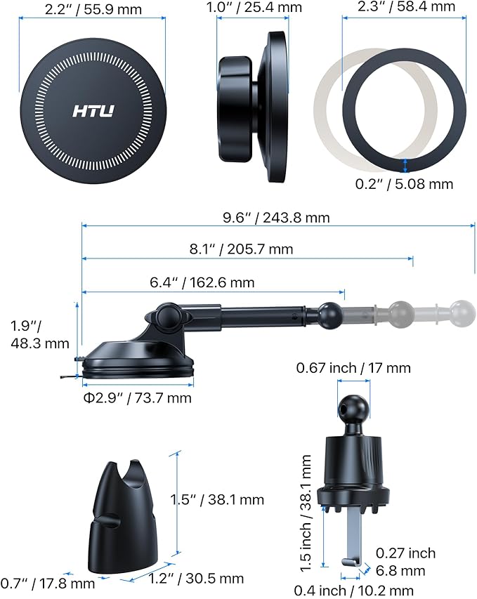 HTU 2025 Upgraded for Magsafe Car Mount [80LBS Strongest Suction & Military-Grade] Powerful Magnetic Cell Phone Holder for Car Dashboard Windshield for iPhone 17 16 15 14 Pro Max Mini,Black