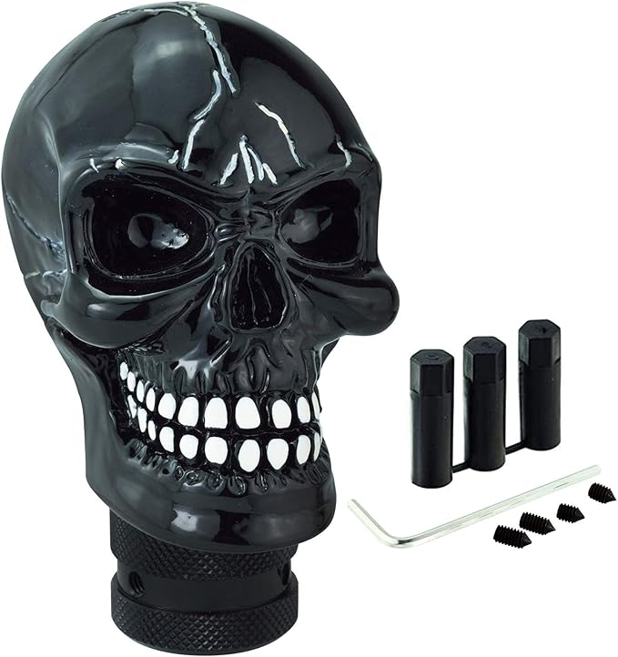 Lunsom Skull Gear Stick Shifter Knob, Resin Gear Shift Head Shifting Stick Handle Car Transmission Fit Automatic Manual Vehicle (Black J)