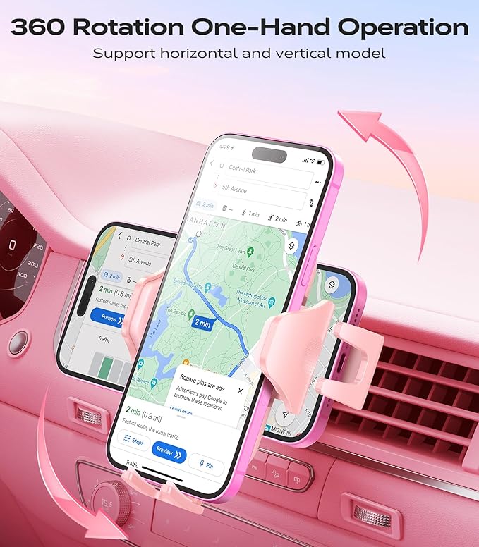 VICSEED Ultra Stable Pink Phone Holders for Your Car [Never Fall Off & Break] Universal Vent Cell Phone Mount for Car Easy Clamp Automobile Cradle for iPhone 17 Pro Max 16 15 14 Car Accessories Women
