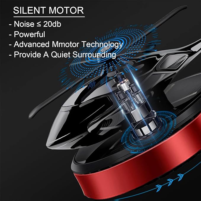 Al Alloy Solar Powered Rotating Helicopter Shape Car air purifier, Home and Car Interior Decoration Accessories (Red)