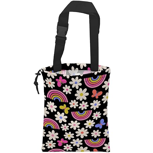 Car Trash Bag Daisy Rainbow Butterfly Car Garbage Bag Hanging Car Trash Can for Back Seat with Drawstring, Waterproof Garbage Bags for Car Accessories Vehicle Travelling Camping Outdoor