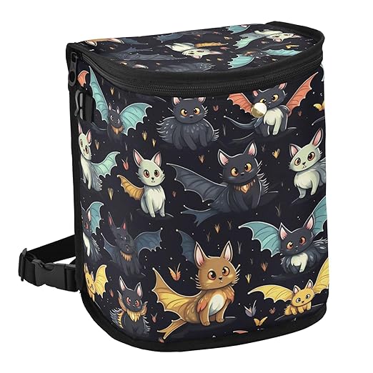 MNSRUU Car Trash Can with Lid, Gothic Skull Cat Bat Car Trash Bag Hanging Organizers and Storage for Front Back Seat, Leak-Proof Trash Bin