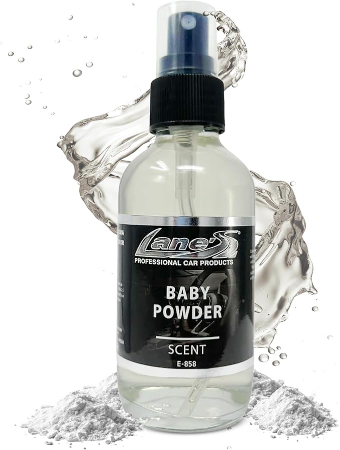 LANE’S Premium Car Air Freshener "Baby Powder" - 4oz Water-Based, Long-Lasting Auto Scent Spray - Food, Pet, Odor Smell Deodorizer for Cars, Trucks, SUVs' Interior Leather, Carpet, Upholstery
