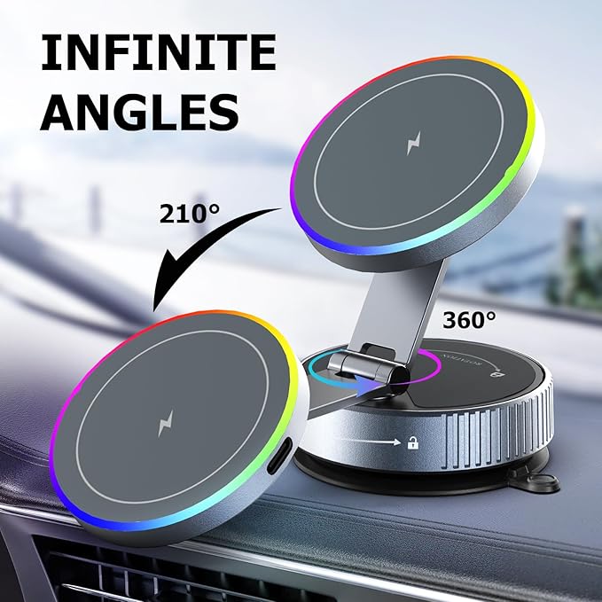 Vacuum Magnetic Phone Holder, 360° Adjustable Suction Phone Mount, The Charger for Magsafe Car Mount with Strong Vacuum Suction, Gifts for Men, Phone Holder for Your Car for iPhone 17 Pro Max