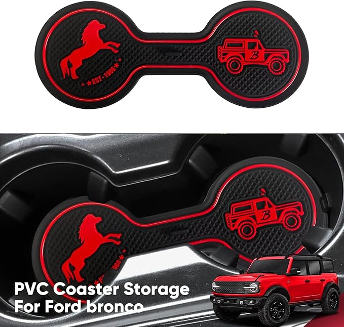 Compatible with Ford Bronco 2021-2025 Car Cup Holder Coaster Offroad, Silicone Car Decorative Water, Bronco Car Accessories (RED)