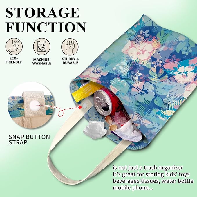 Car Trash Can, Cute Car Trash Bag, Hanging Car Organizer and Storage Bag, Trash Bin for Car Accessories, Vehicle, Travelling, Camping Tropical Hawaiian flowers