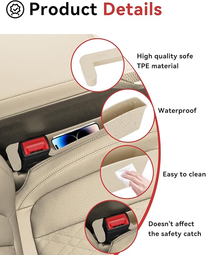 Car Seat Gap Filler, Seat Gap Organizer with Phone Holder, Car Seat Accessories, Car Organizer Fit SUV Truck-2PCS Beige