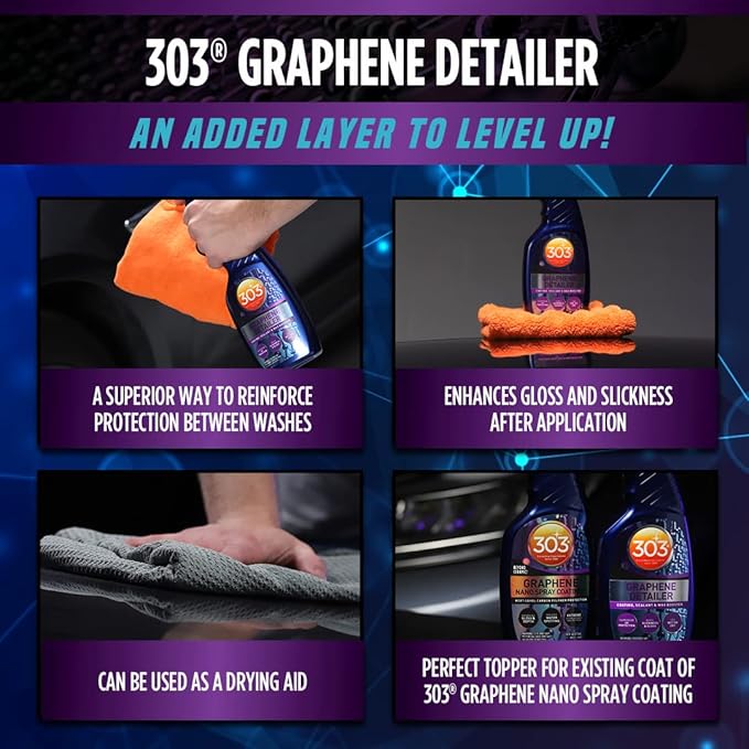 303 Products Graphene Detailer Spray, Enhances Gloss & Protection on Existing Coating, Sealants & Waxes, UV Protectant, Drying Aid, Add Ceramic Graphene Protection, Waterless Car Detailing Spray, 16oz