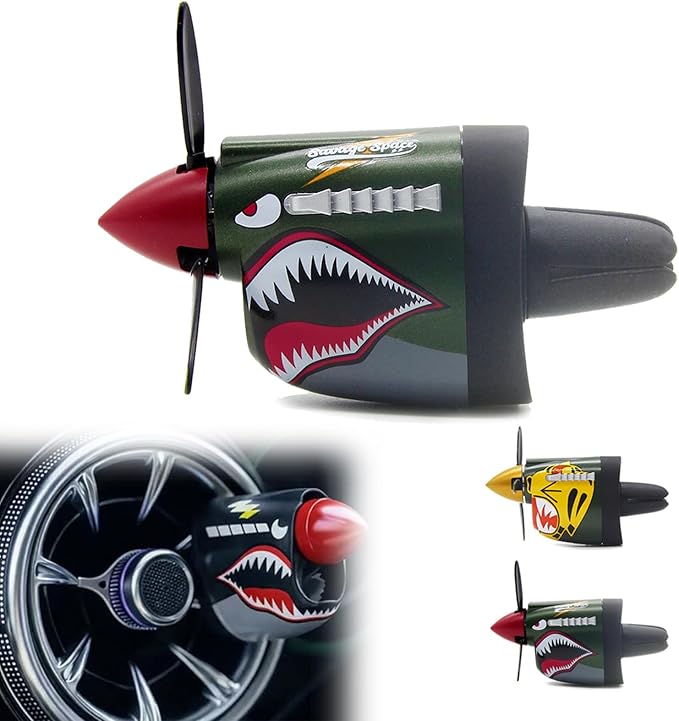 P-40 Fighter Car Air Vent Decoration with Spinning Propeller, Vintage P40 Warhawk Air Freshener, Dashboard Decorations for Auto Interior Decor Gift (1 Pc Green)