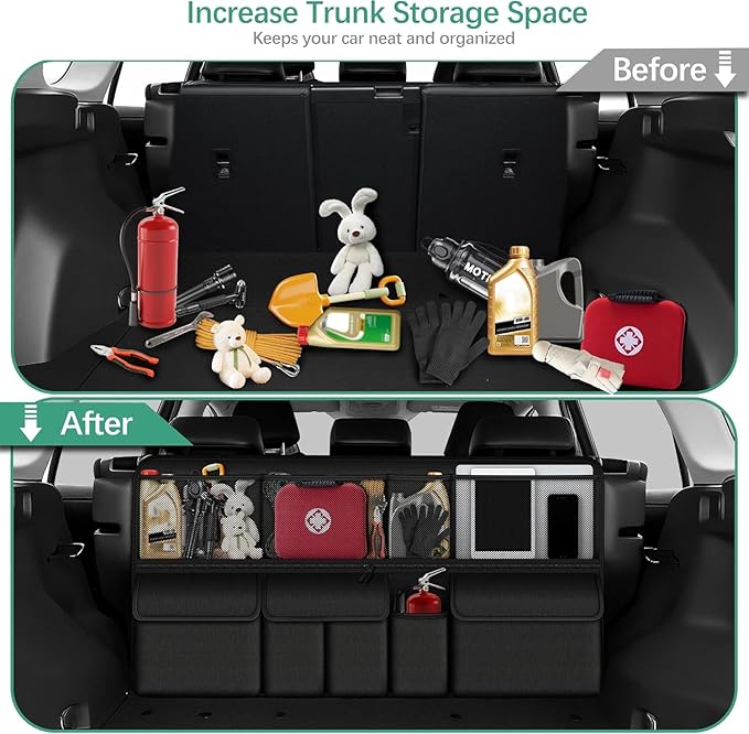 Hanging Car Trunk Organizer Fit For Honda CR-V Foldable Large Capacity 41.3x20 inch Backseat Trunk Organizers Storage, Car Accessories Interior, with Multi Pockets Black