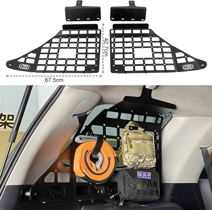 L2R 2010-2024 Toyota 4Runner Side Window Shelf Car Rear Trunk Storage Rack Molle Panel Modular Storage Aluminum Alloy 1 Set