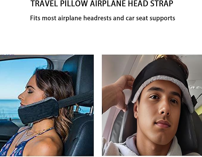 2PCS Travel Pillow with Travel Pillows for Airplanes and Airplane Head Strap, Compact and Comfortable Upright Plane Pillows That Prevents Head from Shaking While Traveling in Cars and Air